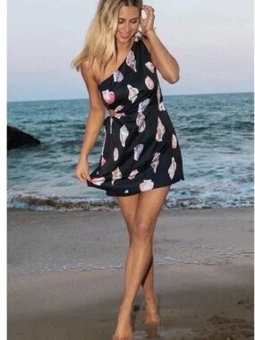 Show Me Your Mumu Kenz Seashell One-Shoulder Black  Mini Dress